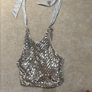 Silver Sequin Halter Top